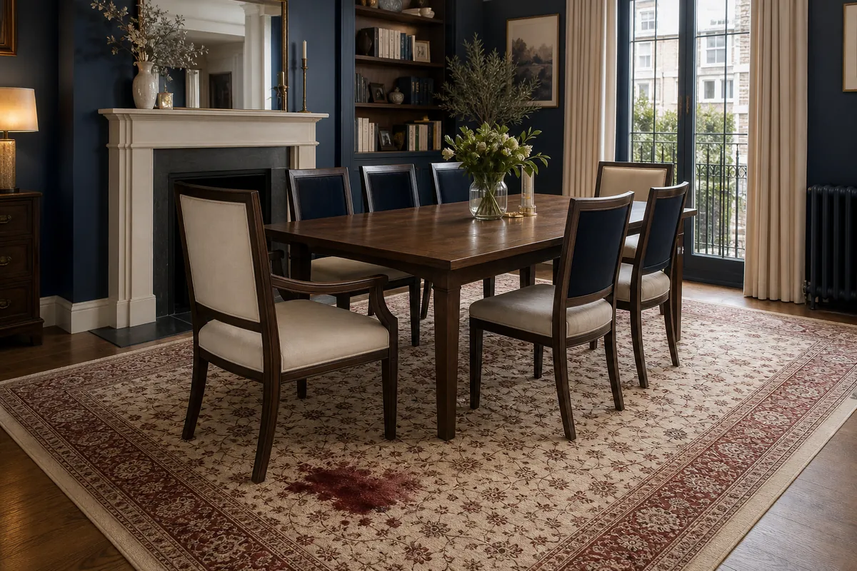 Persian rug before illustrative wine-stain treatment
