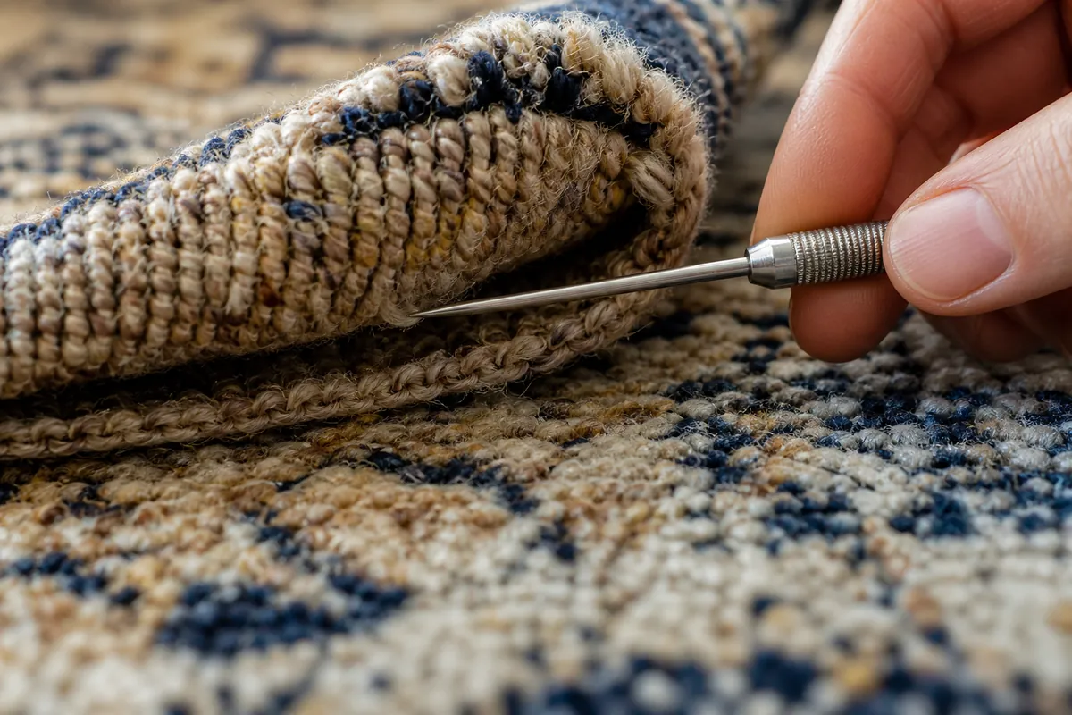 Macro inspection of dense natural wool rug fibres