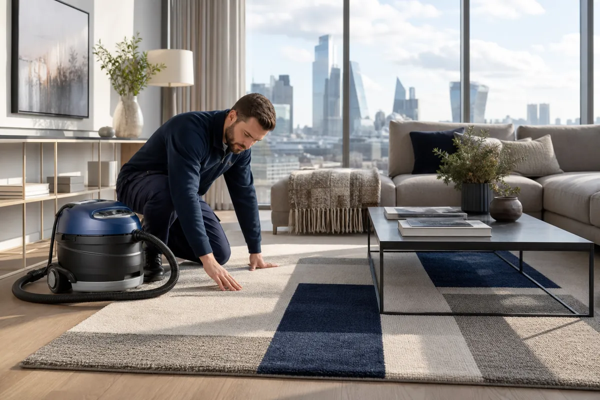 Geometric wool rug in a modern London apartment